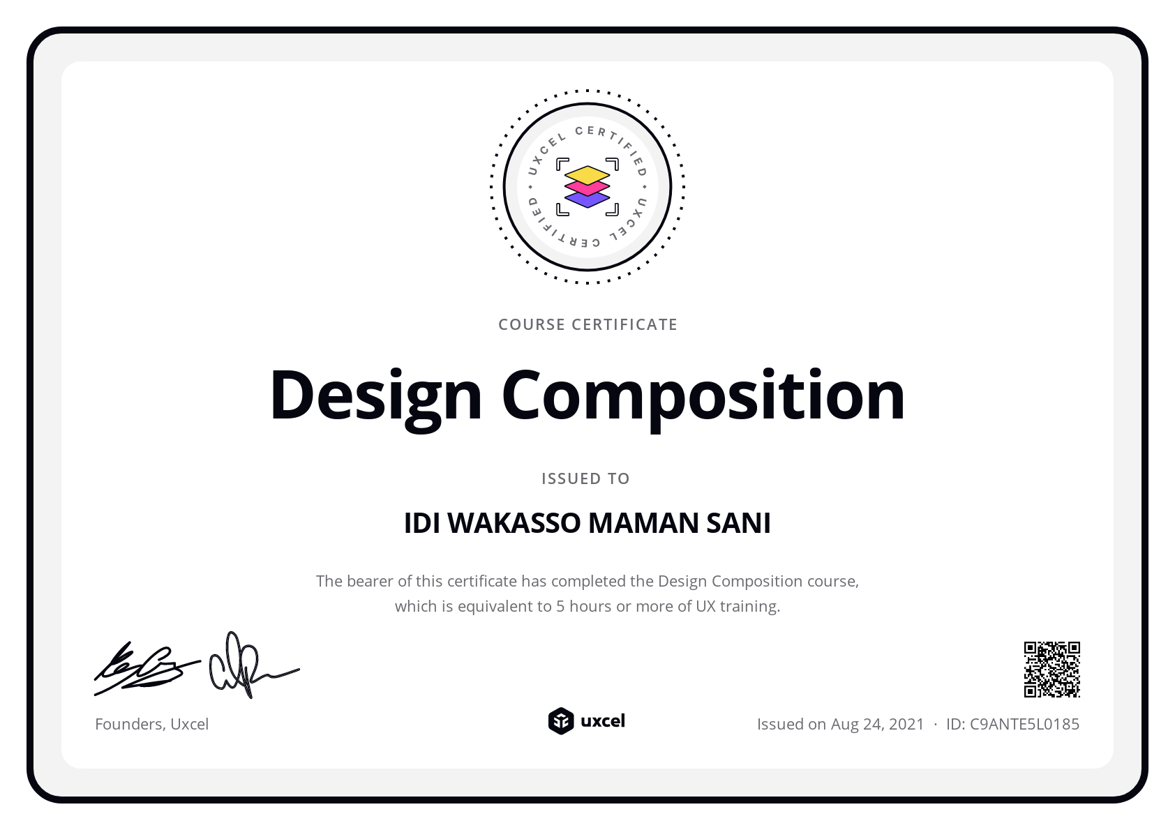 Maman Sani Idi Wakasso's certificate